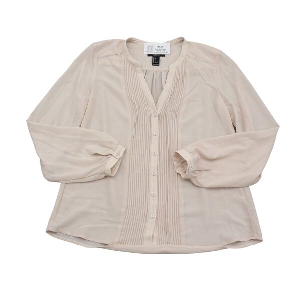 FOREVER 21 Shirt Womens S Pink Long Balloon Sleeve VNeck Sheer Pleated Blouse - Picture 1 of 14